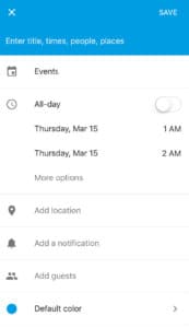 Google Calendar Mobile-- creating events
