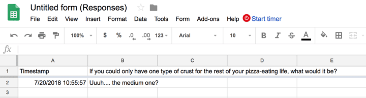 Google Forms-- Exporting the answers to Google Sheets